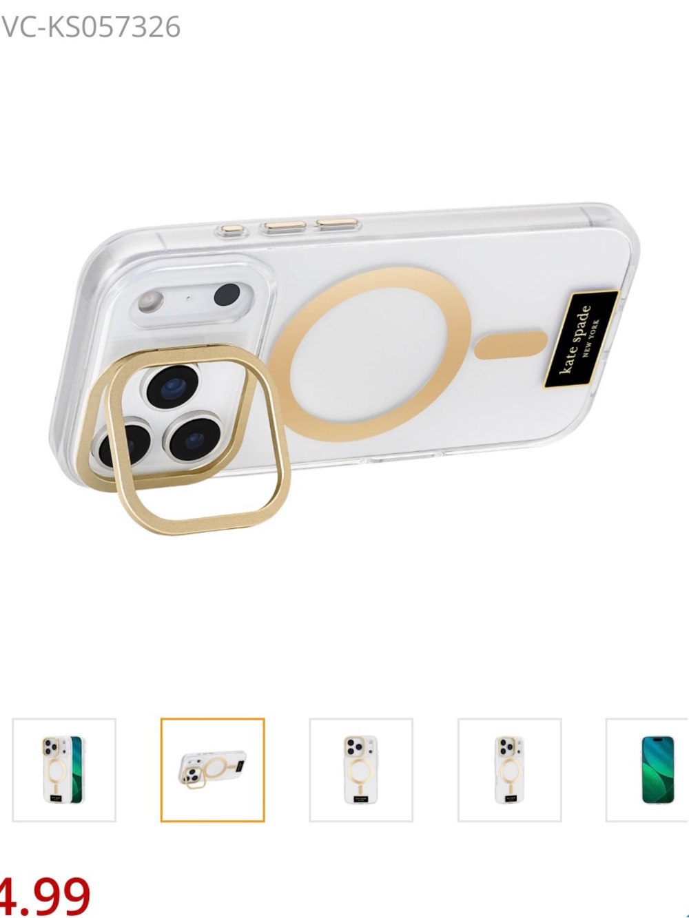 Kate Spade Phone Case iPhone 17 Pro 6.3 Clear Gold MagSafe Stand NEW NWT - Picture 3 of 3
